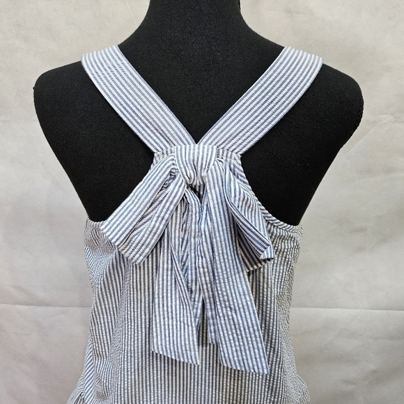 Charming Charlie Blue & White Stripped Ruffle Hem Top with Bow Accent Back Sz S - Picture 5 of 8